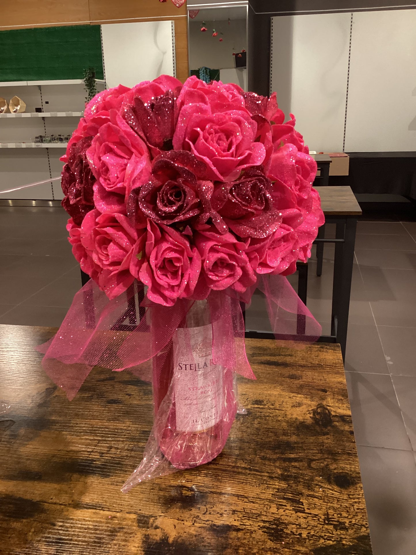 Large Forever Lasting Wine Bottle Glitter Bouquets