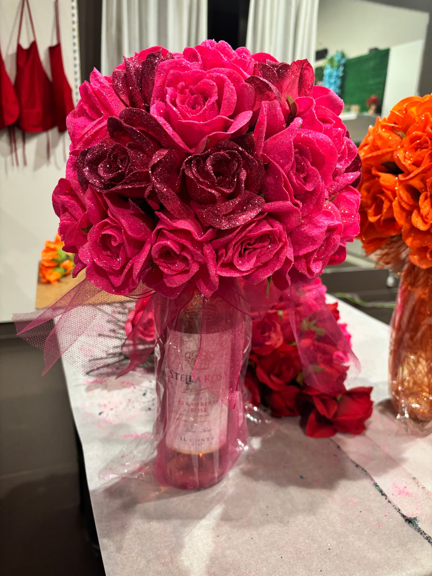 Large Forever Lasting Wine Bottle Glitter Bouquets