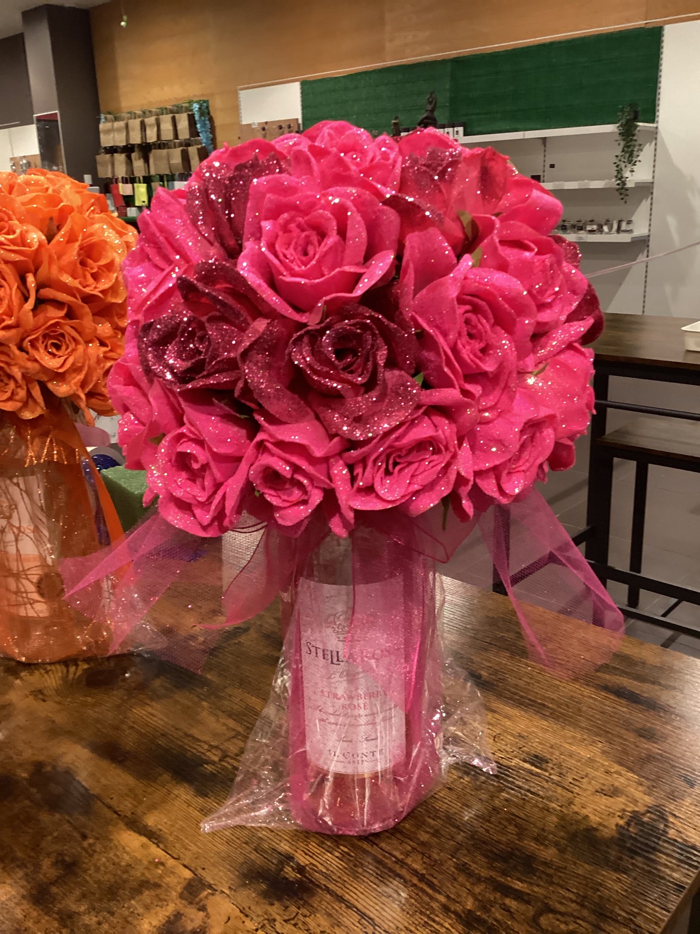 Large Forever Lasting Wine Bottle Glitter Bouquets
